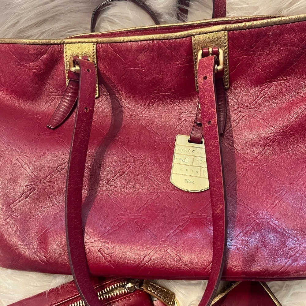 LONGCHAMP LM Cuir Large Tote Bag Leather Handbag Purse Logo - Picture 2 of 15